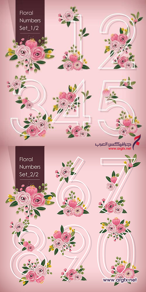 Vector Illustration of Floral Numbers Collection 2