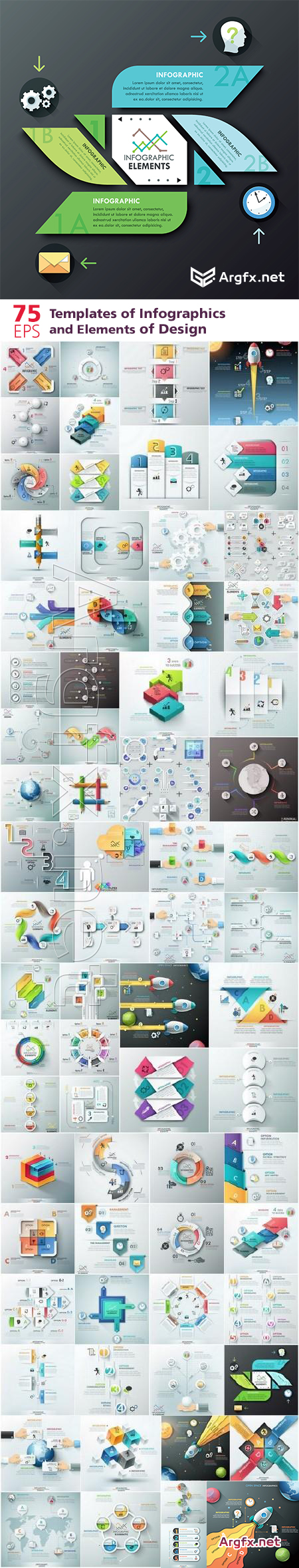 Templates of Infographics and Elements of design - 75xEPS Professional Vector Stock