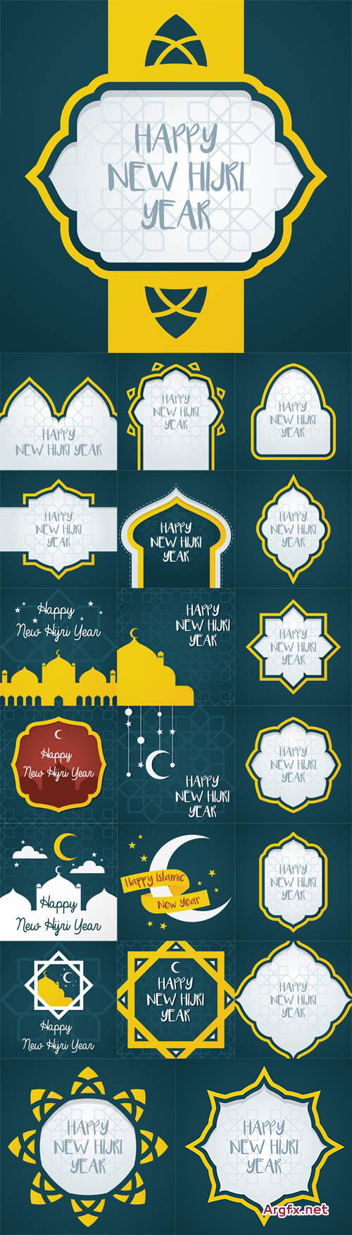  Vector Set - Islamic New Year Card Design Templates