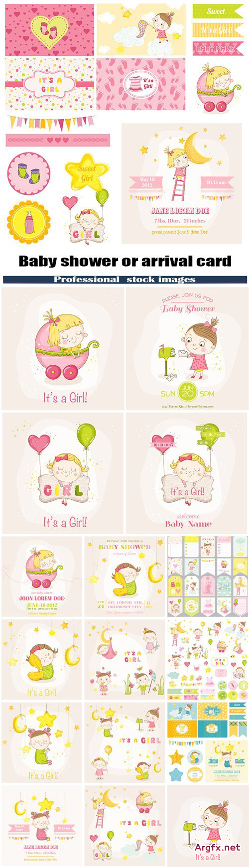 Baby girl - Baby shower or arrival card