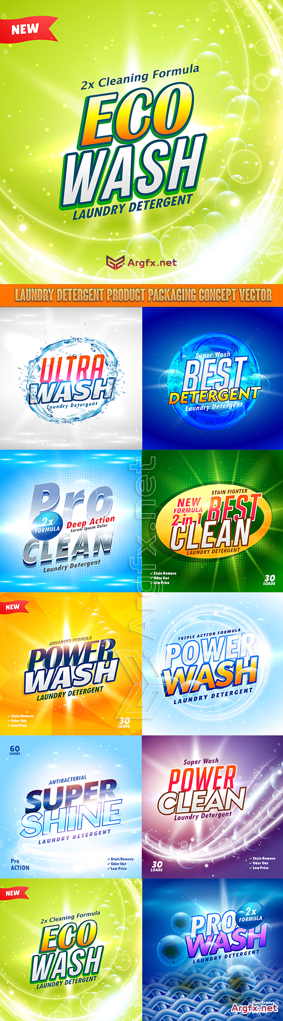 Laundry detergent product packaging concept vector