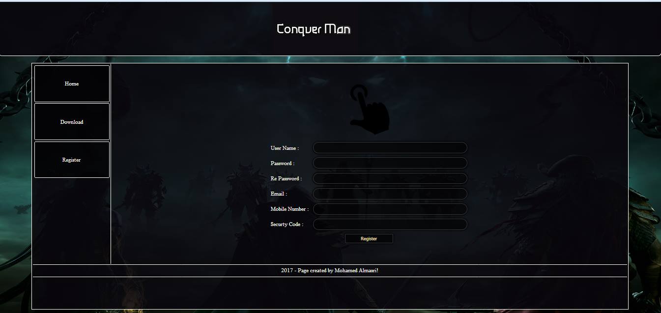 صفحة تسجيل Conquer Man