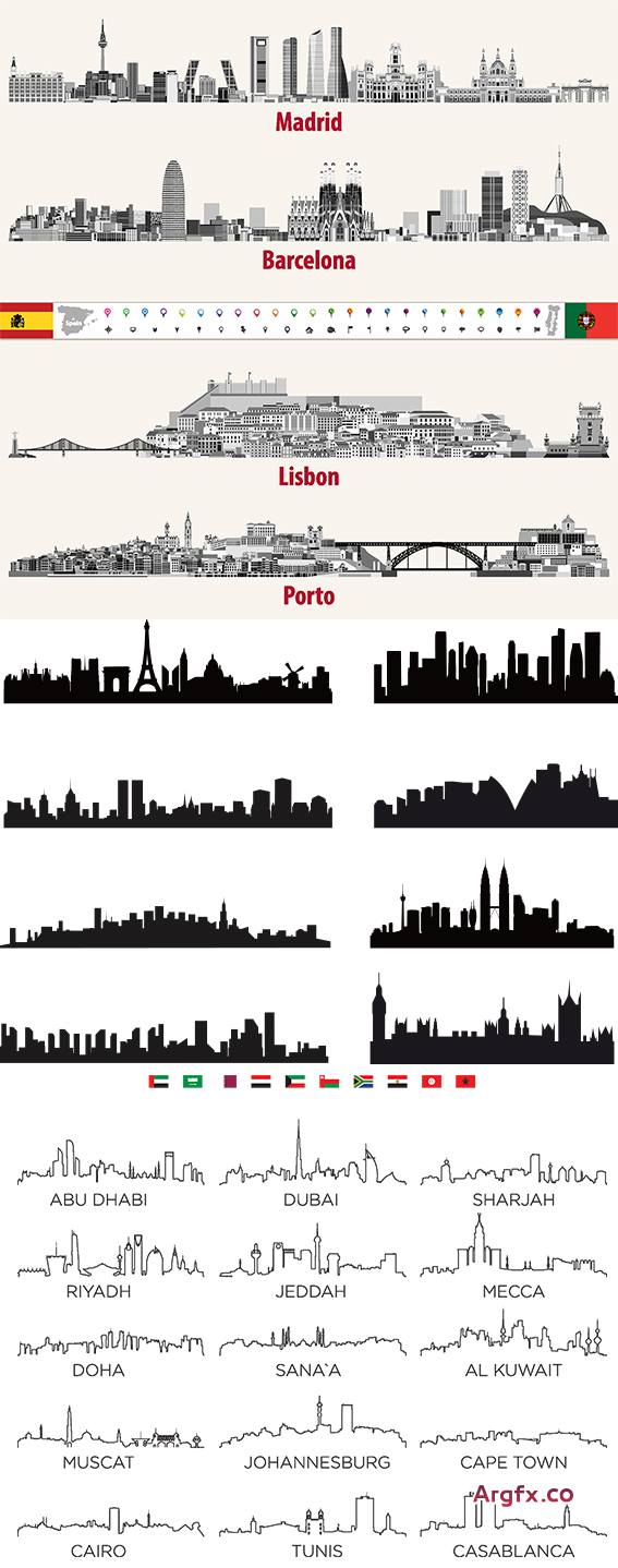  Vectors - Silhouettes of Skyline Cityscapes 27
