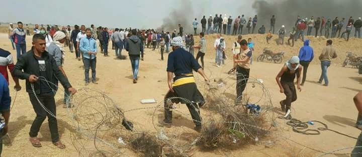 شبان يسحبون السياج الفاصل على حدود غزة